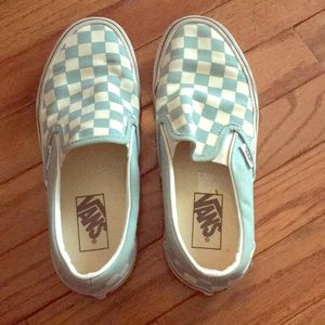 Teal blue vans checkers slip ons